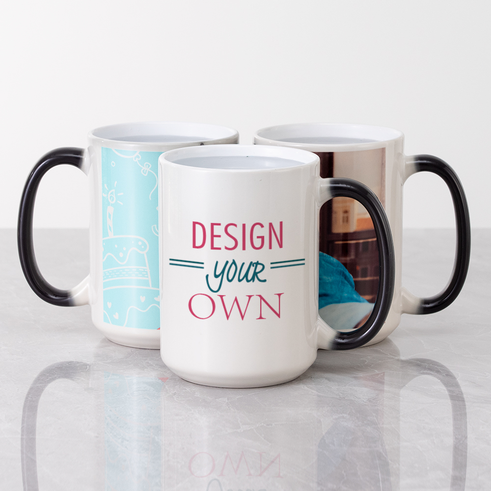 Custom Coffee Magic Mugs - Heat Sensitive Personalized Color Changing Cups  - 11 & 15 oz