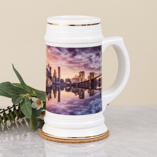 22 oz Ceramic Beer Stein with Gold Rim