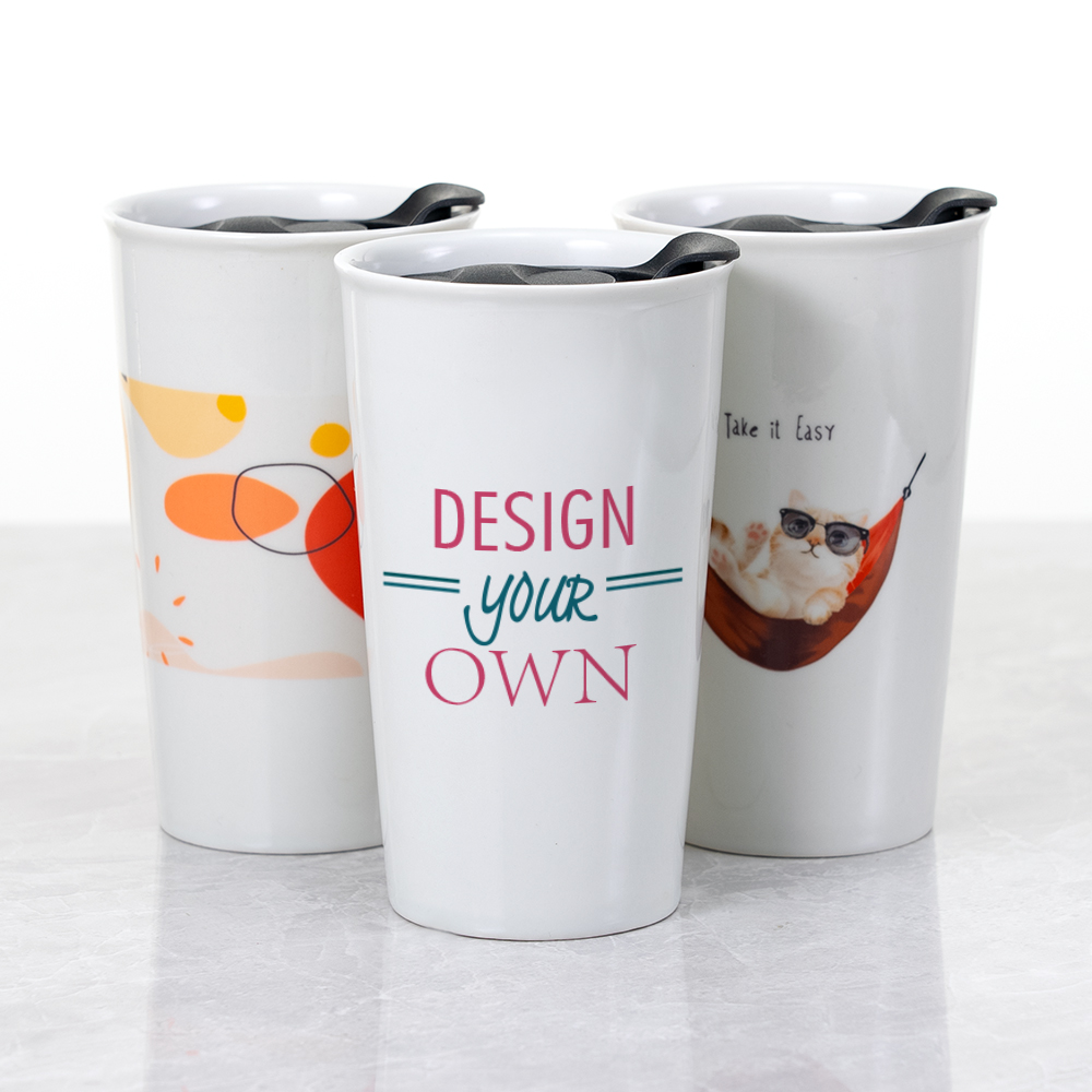 Custom 12 oz Ceramic Travel Coffee Mug, Personalized Coffee Mug