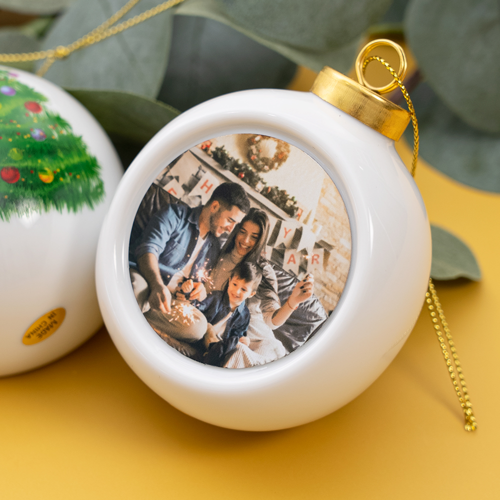 Custom Ceramic Ball Ornament with a Christmas Tree in Bulk Design