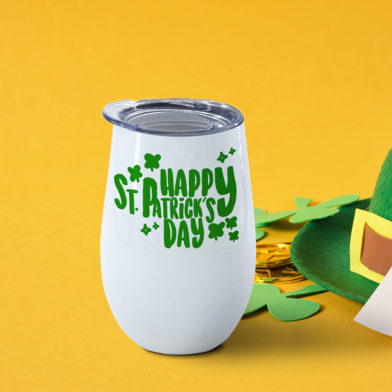 12 oz Stainless Steel Wine Tumbler with Lid-St. Patrick’s Day Sale