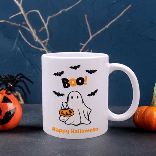 Mug Halloween Fantôme Et Citrouille "Trick Or Treat" - Pour Café, Thé, Boissons, Occasion, Couleur Noire