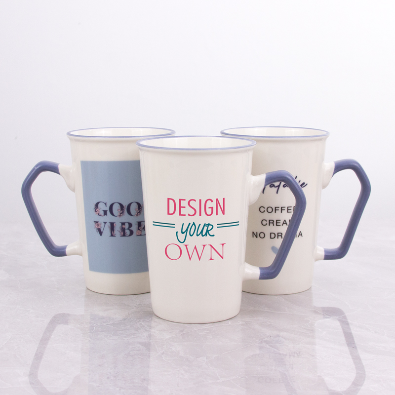 15 oz New Bone China Latte Mug with Geometric Handle
