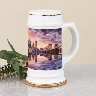 22 oz Ceramic Beer Stein with Gold Rim